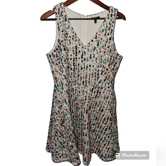 Apt. 9 Spring White Stripe A Line Rainbow Colorful Floral Dress XL Plus Size 16 - Picture 1 of 4